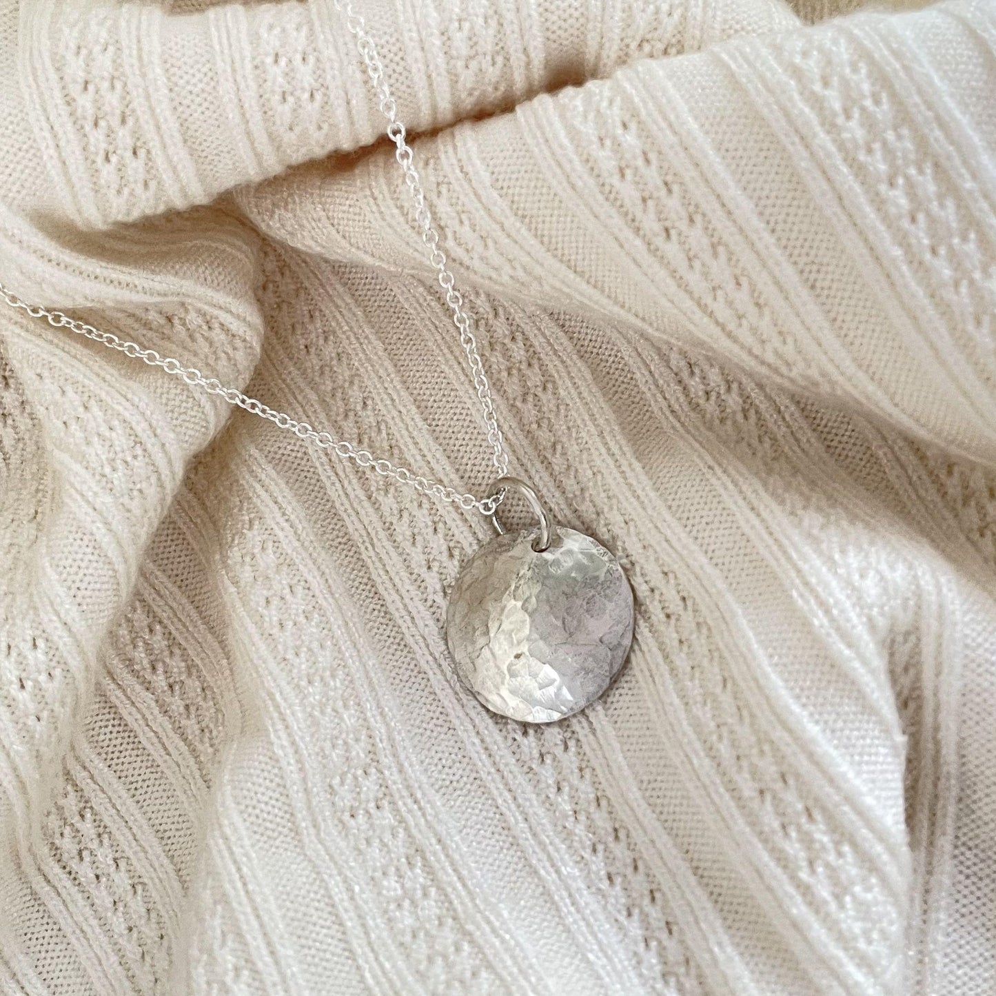 Hammered Argentium Silver Disc Necklace, Minimalist Layering Jewelry, Tarnish Resistant, Eco Friendly