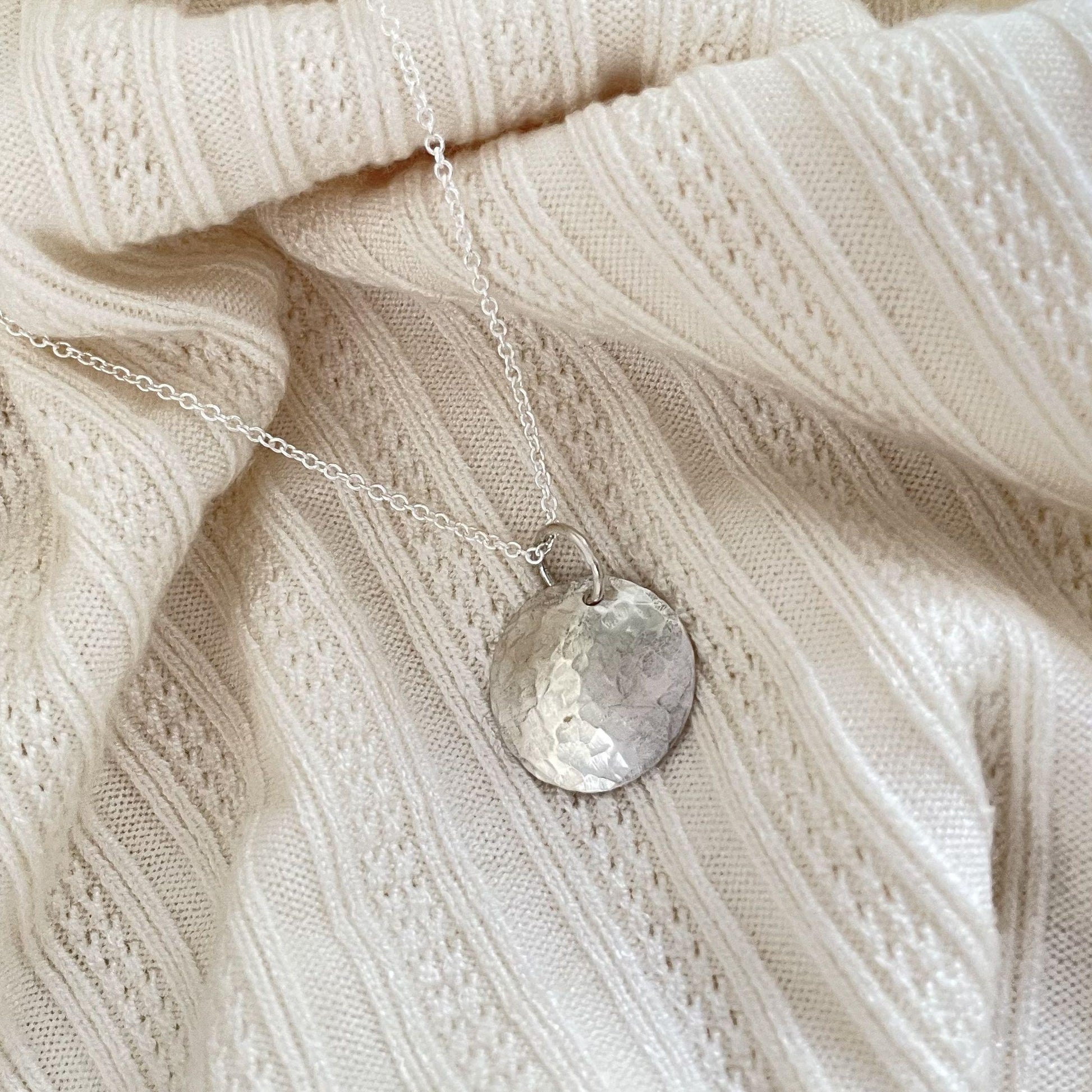 Hammered Argentium Silver Disc Necklace, Minimalist Layering Jewelry, Tarnish Resistant, Eco Friendly