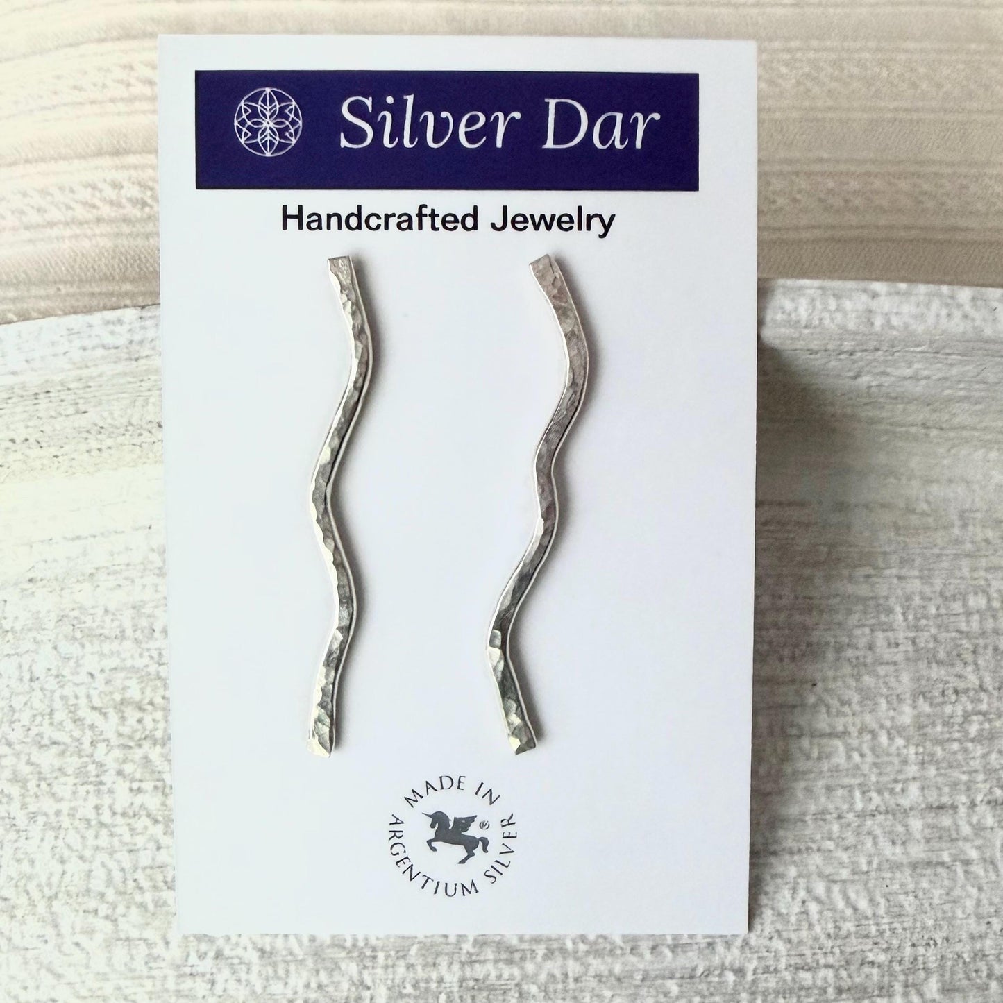 Hammered Argentium Silver Bar Stud Earrings, Modern Hypoallergenic and Tarnish Resistant Jewelry for Women