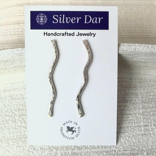 Hammered Argentium Silver Bar Stud Earrings, Modern Hypoallergenic and Tarnish Resistant Jewelry for Women
