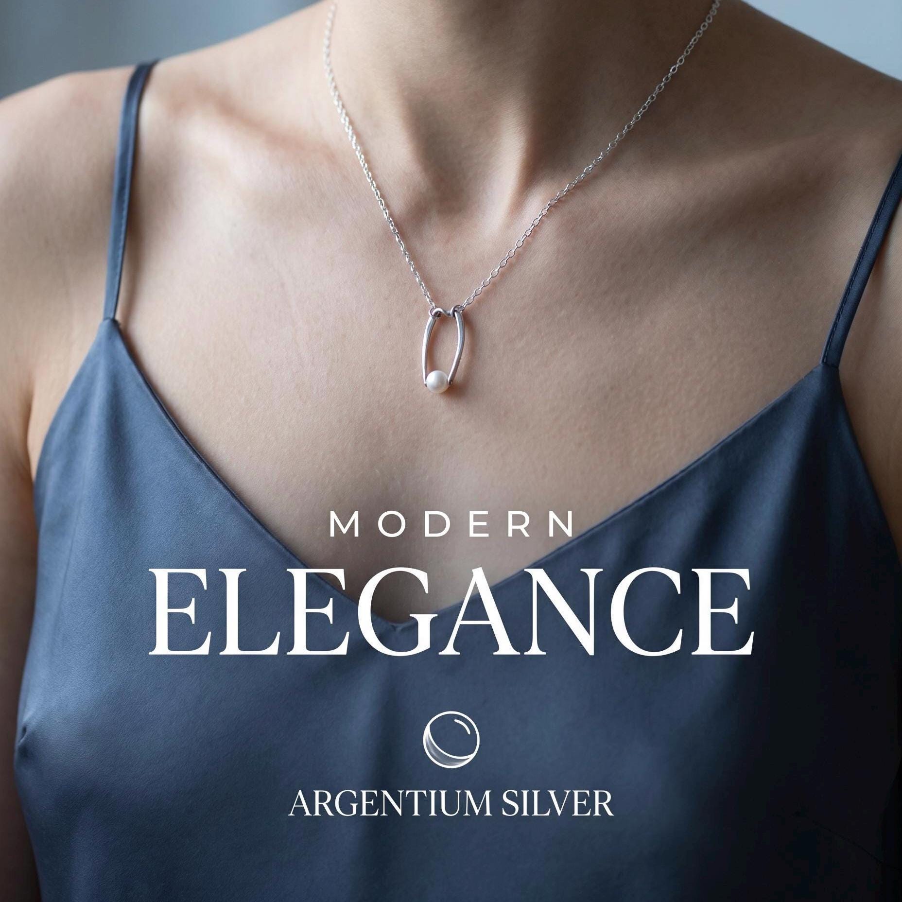 Handcrafted Argentium Silver Cultured Pearl Pendant Necklace, Modern Anniversary Gift
