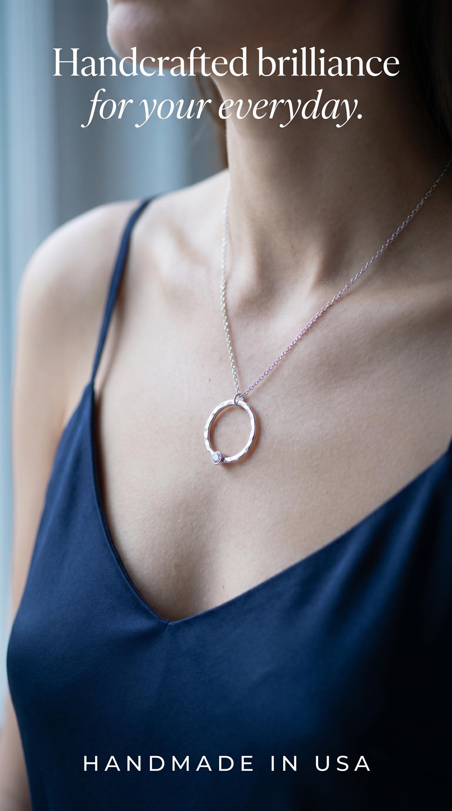 Handcrafted Sterling Silver and Moissanite Necklace, Hammered Silver Artisan Jewelry
