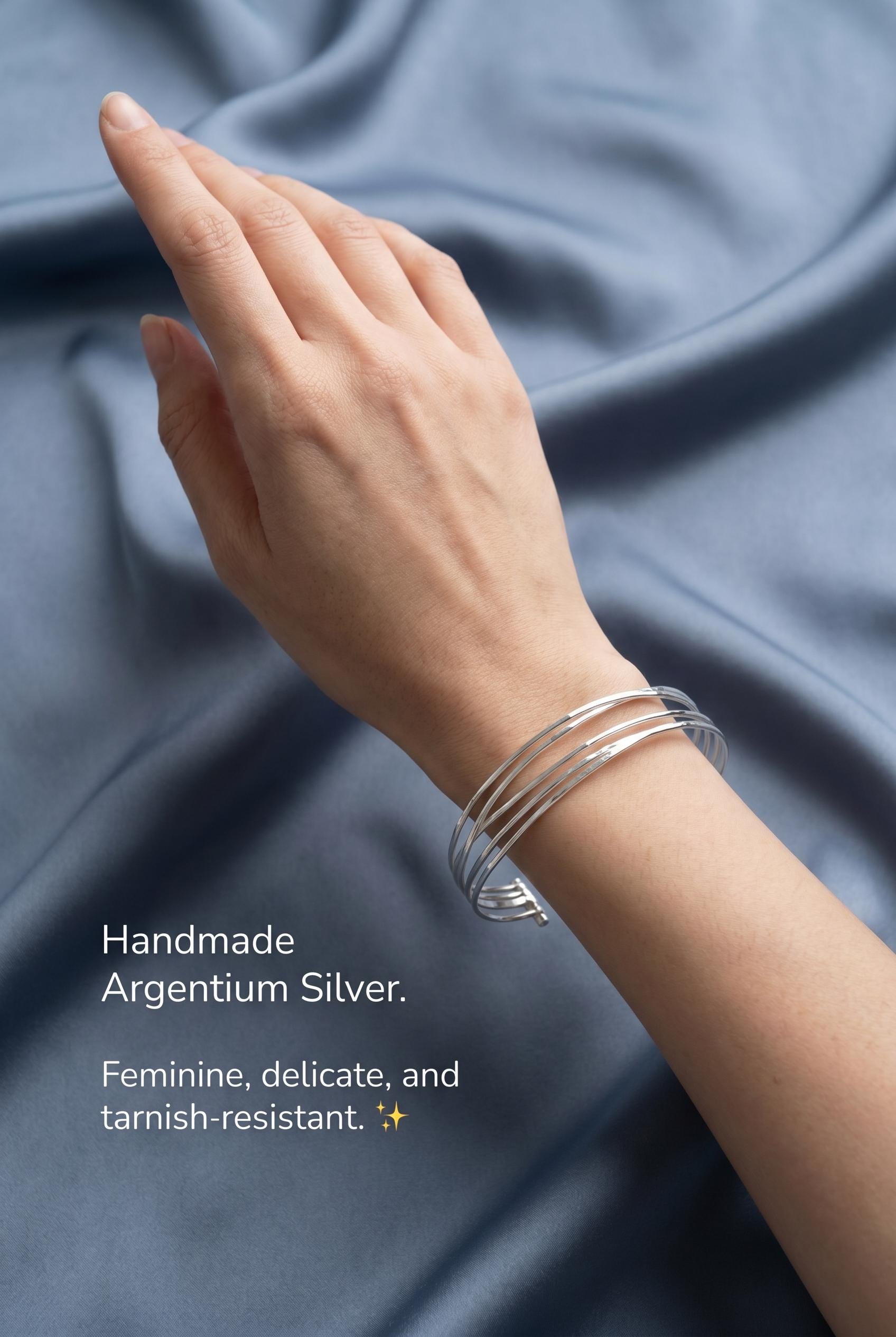 Argentium Silver Wire Cuff Bracelet, Stacked Look, Tarnish Resistant, Unisex Gift