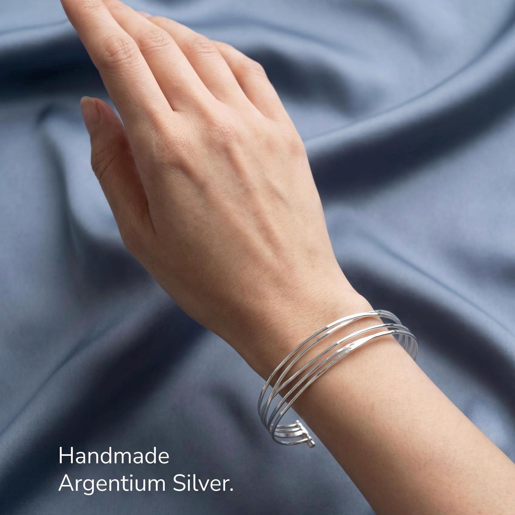 Argentium Silver Wire Cuff Bracelet, Tarnish Resistant, Hypoallergenic, Artisan Jewelry
