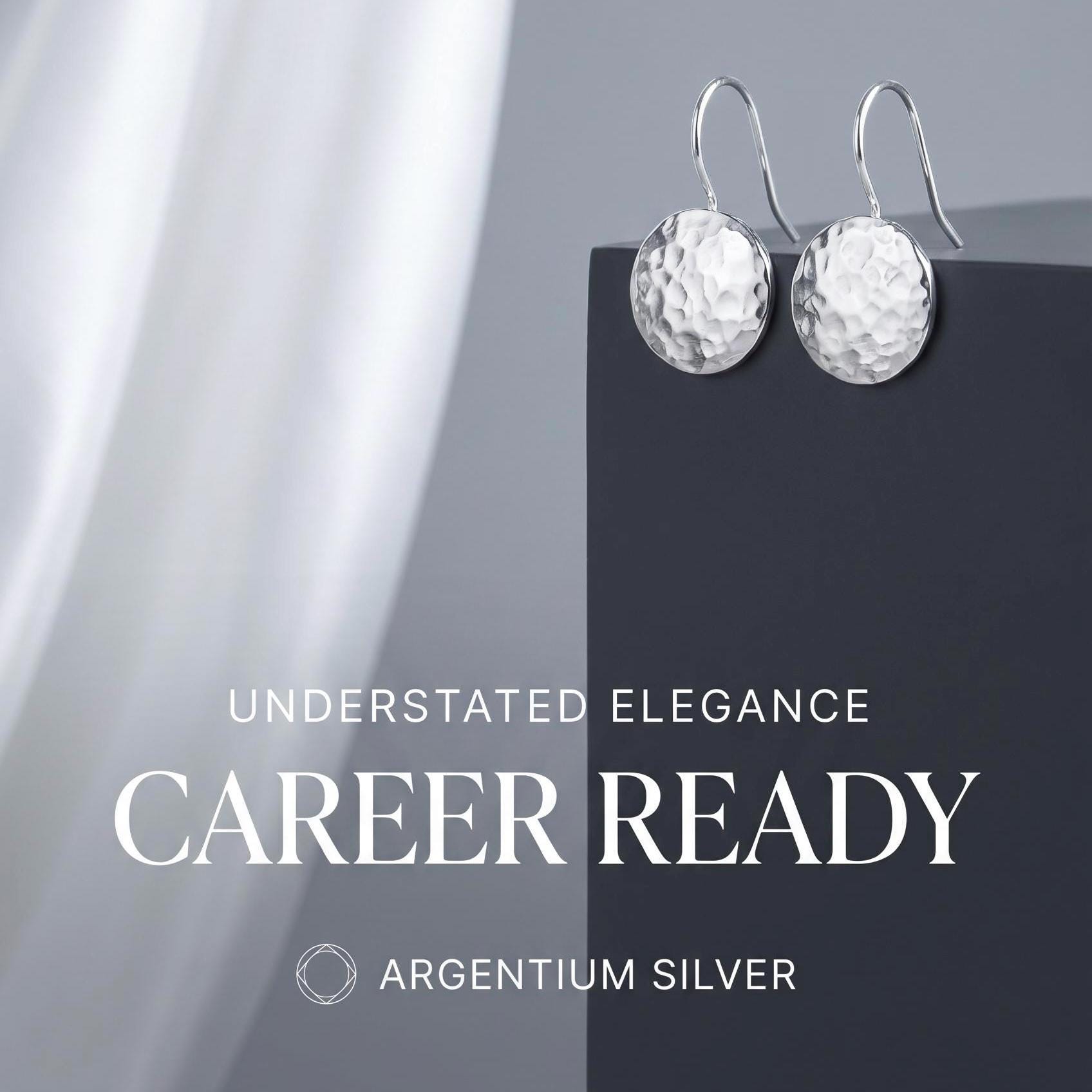 Hammered Argentium Silver Circle Drop Earrings, Modern Hypoallergenic Jewelry