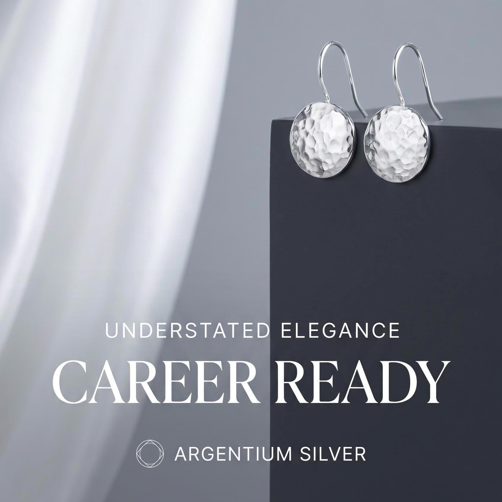 Hammered Argentium Silver Drop Earrings, Hypoallergenic Tarnish Resistant Jewelry