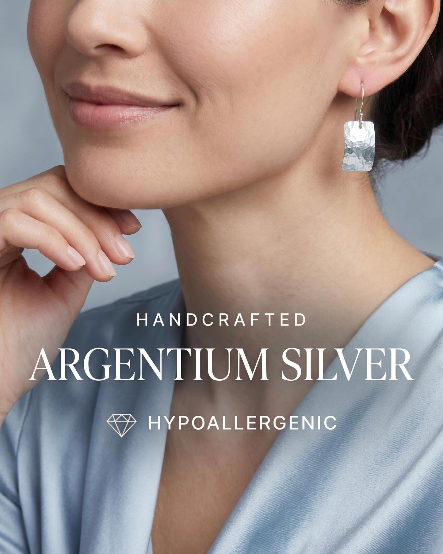 Hammered Argentium Silver Drop Earrings, Minimalist Hypoallergenic and Tarnish Resistant Jewelry Gift for Women