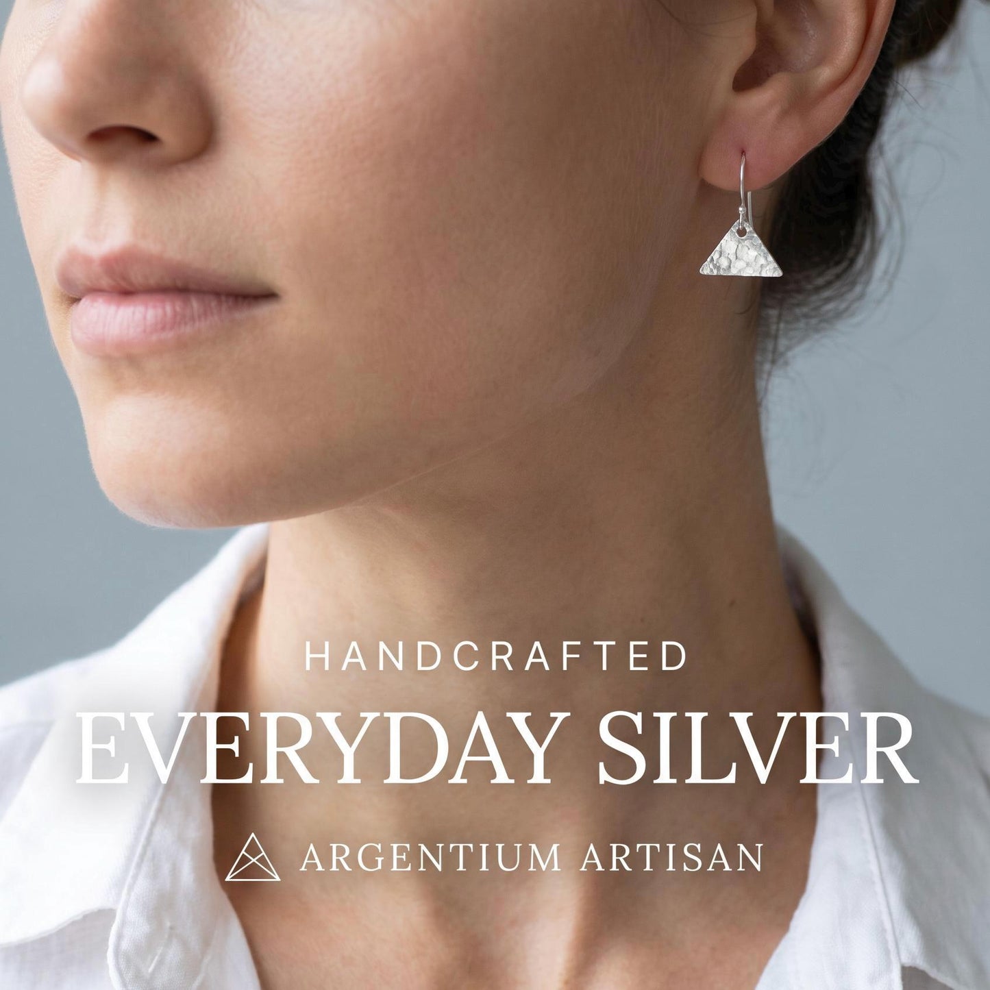 Hammered Argentium Silver Triangle Drop Earrings, Geometric Dangle Jewelry