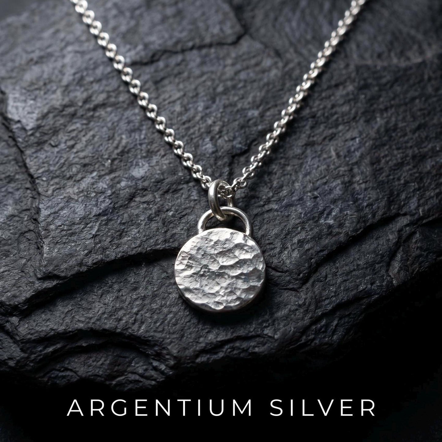 Handcrafted Argentium Silver Hammered Disc Necklace, Modern Men's Charm Jewelry