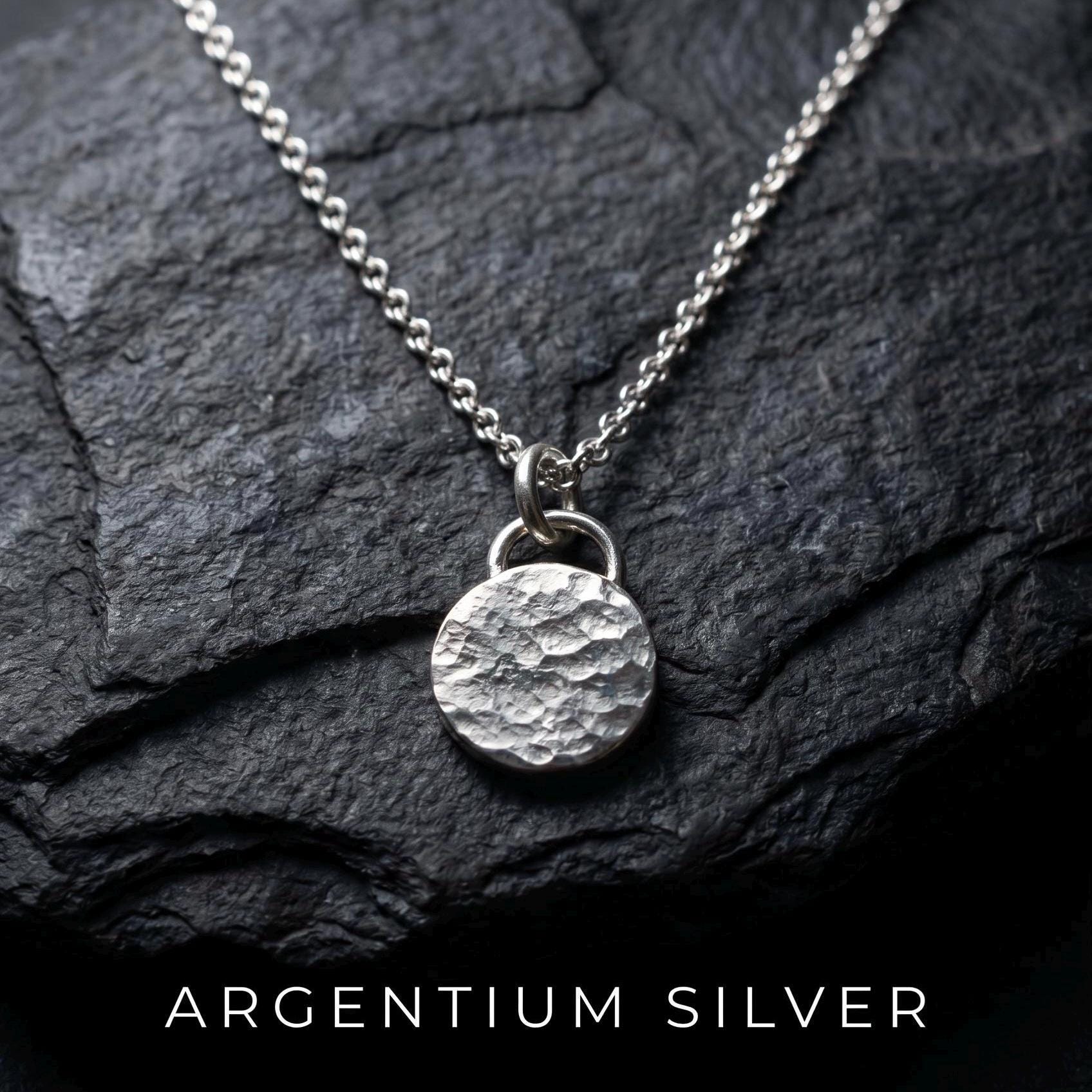 Handcrafted Argentium Silver Hammered Disc Necklace, Modern Men's Charm Jewelry