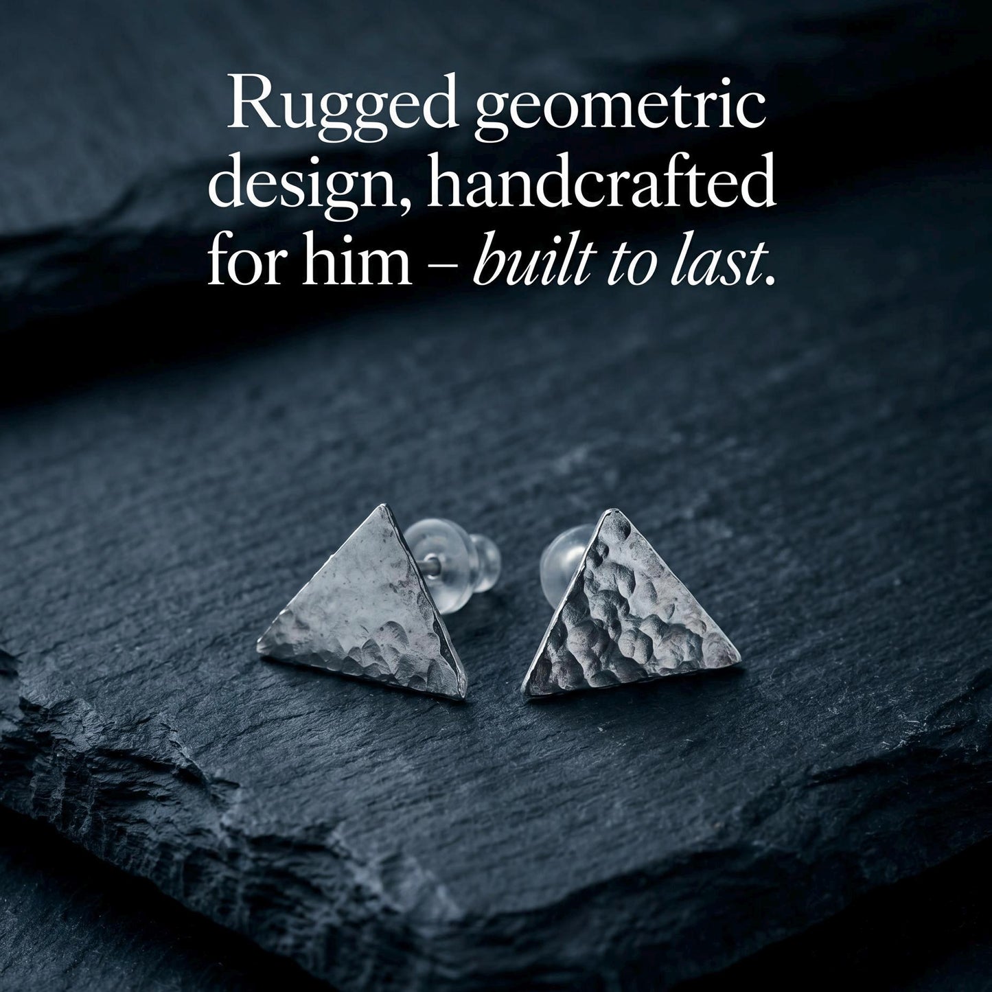 Handcrafted Argentium Silver Triangle Earrings, Hammered Geometric Post Jewelry