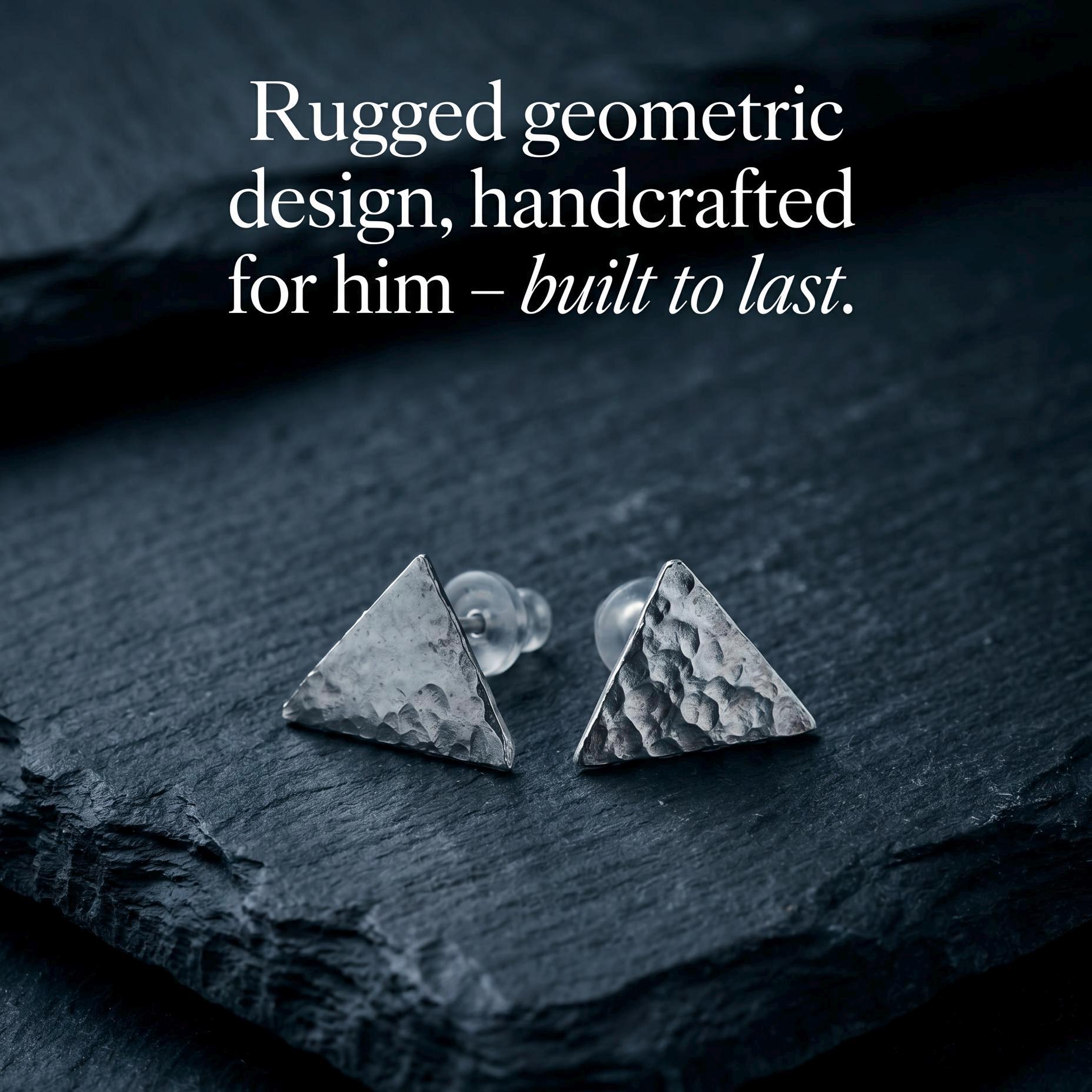 Handcrafted Argentium Silver Triangle Earrings, Hammered Geometric Post Jewelry