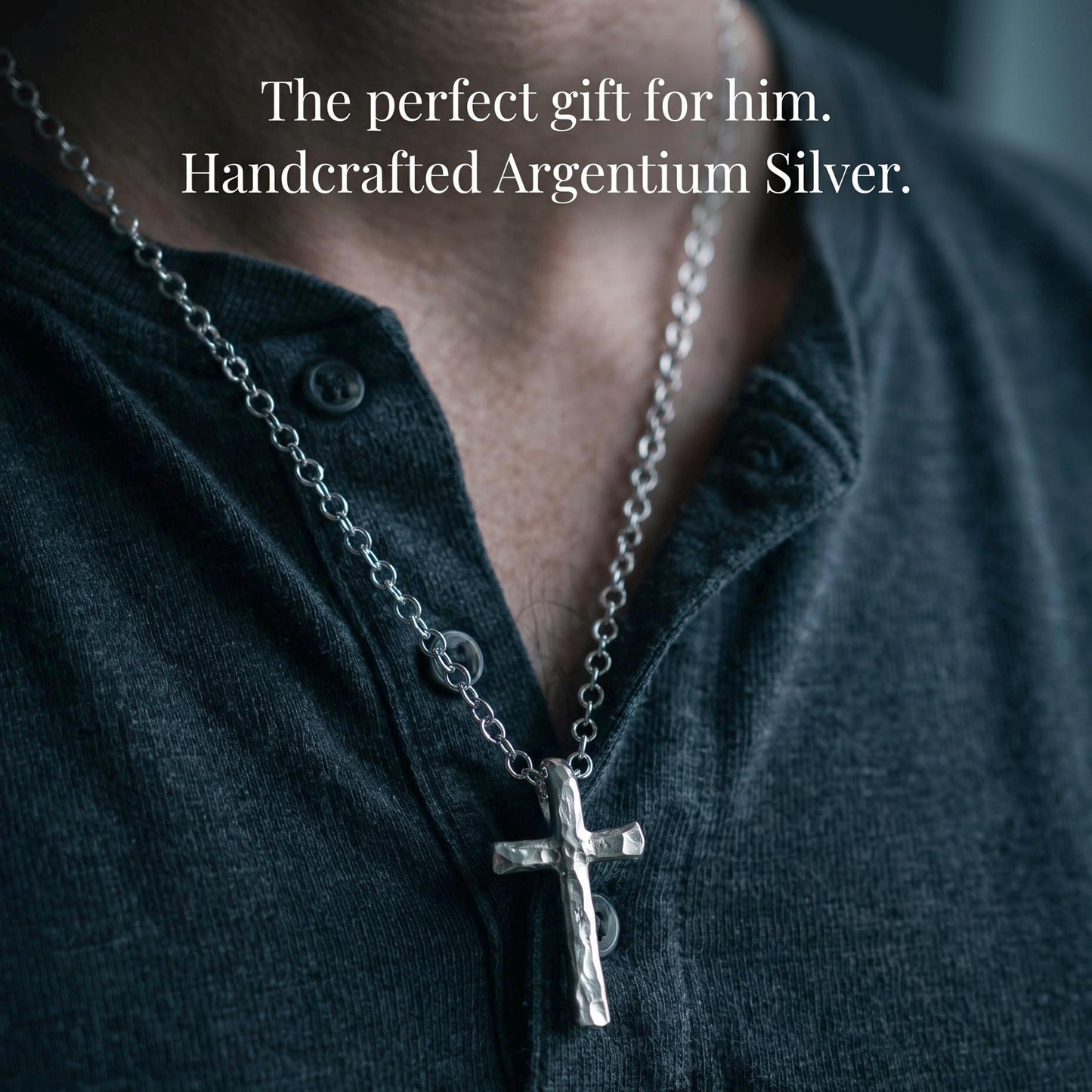 Argentium Silver Cross Necklace For Men, Hypoallergenic and Tarnish Resistant Jewelry for Dad, Modern Silver Christian Gift for Him