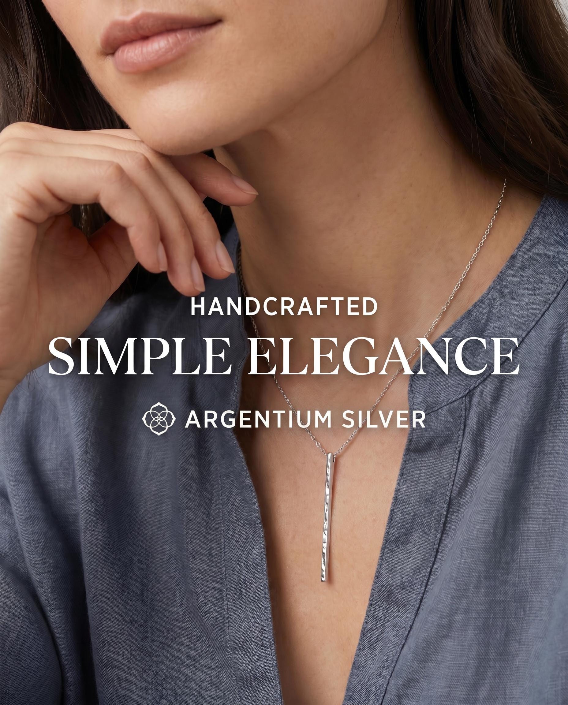 Handcrafted Argentium Silver Bar Necklace, Hammer Textured Minimalist Jewelry