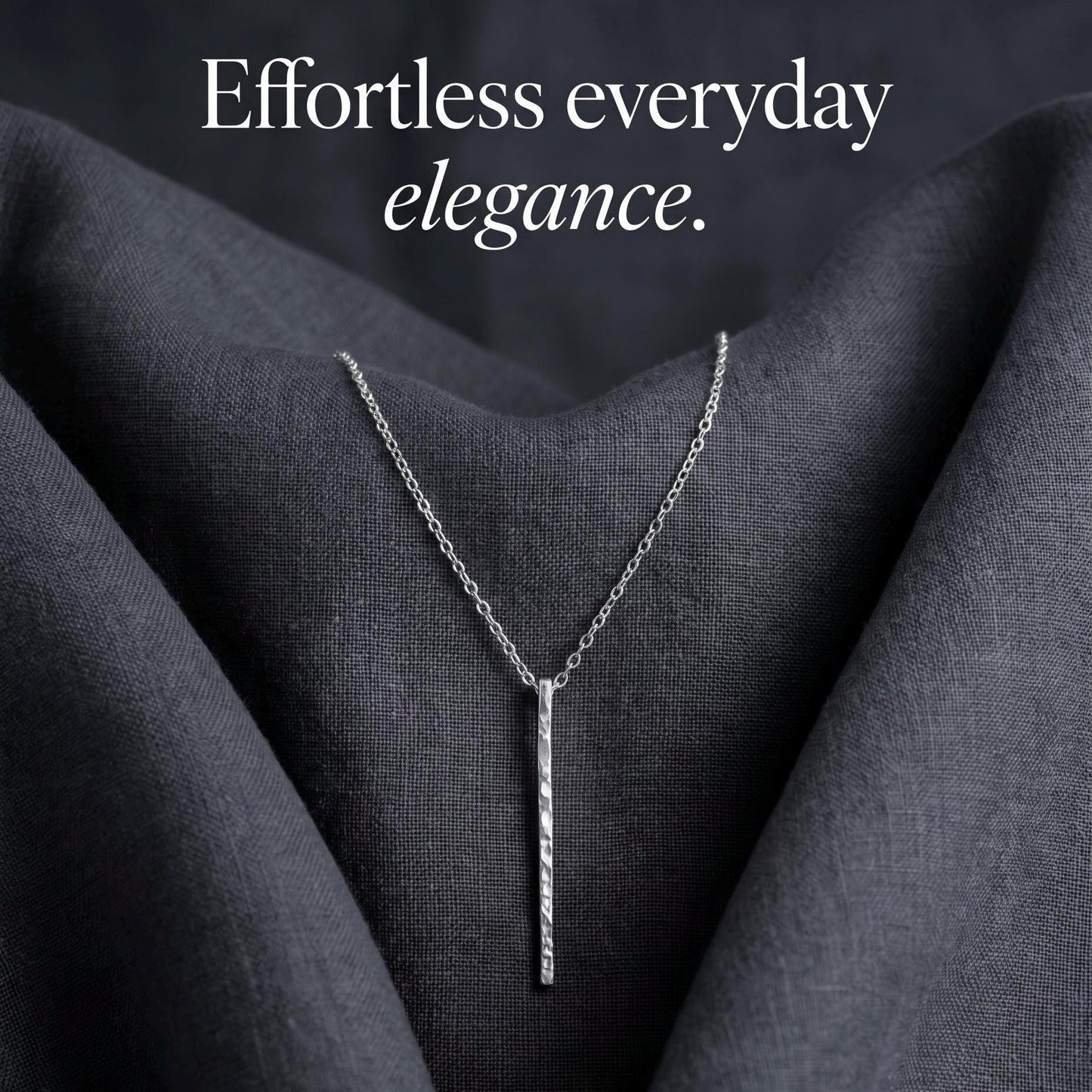 Handcrafted Argentium Silver Bar Necklace, Hammer Textured Minimalist Jewelry