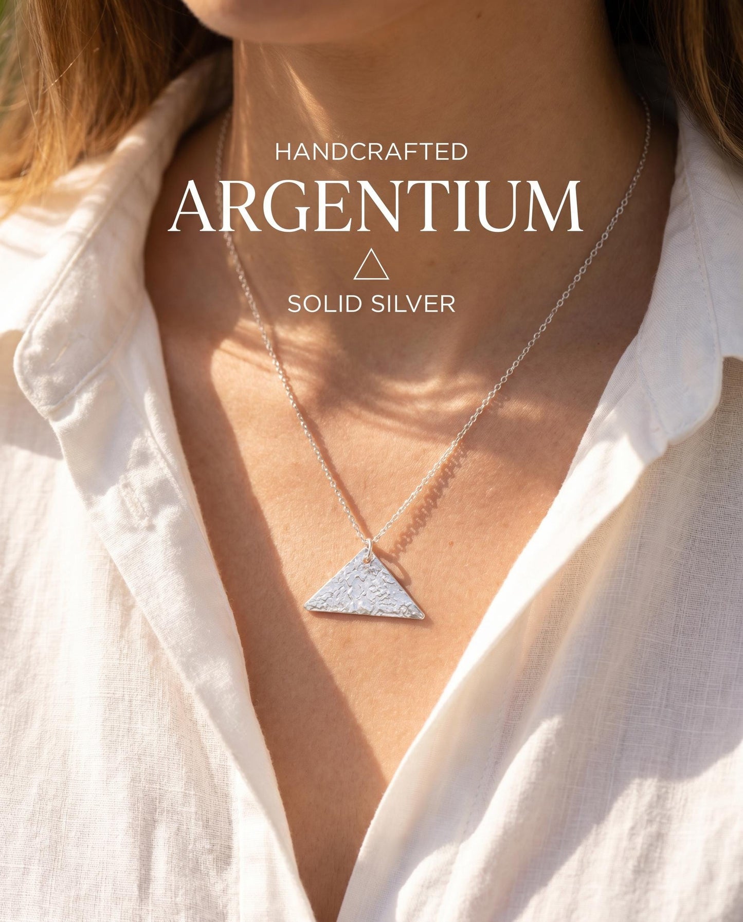 Handcrafted Argentium Silver Triangle Necklace, Hammered Modern Pendant, Eco Friendly Jewelry