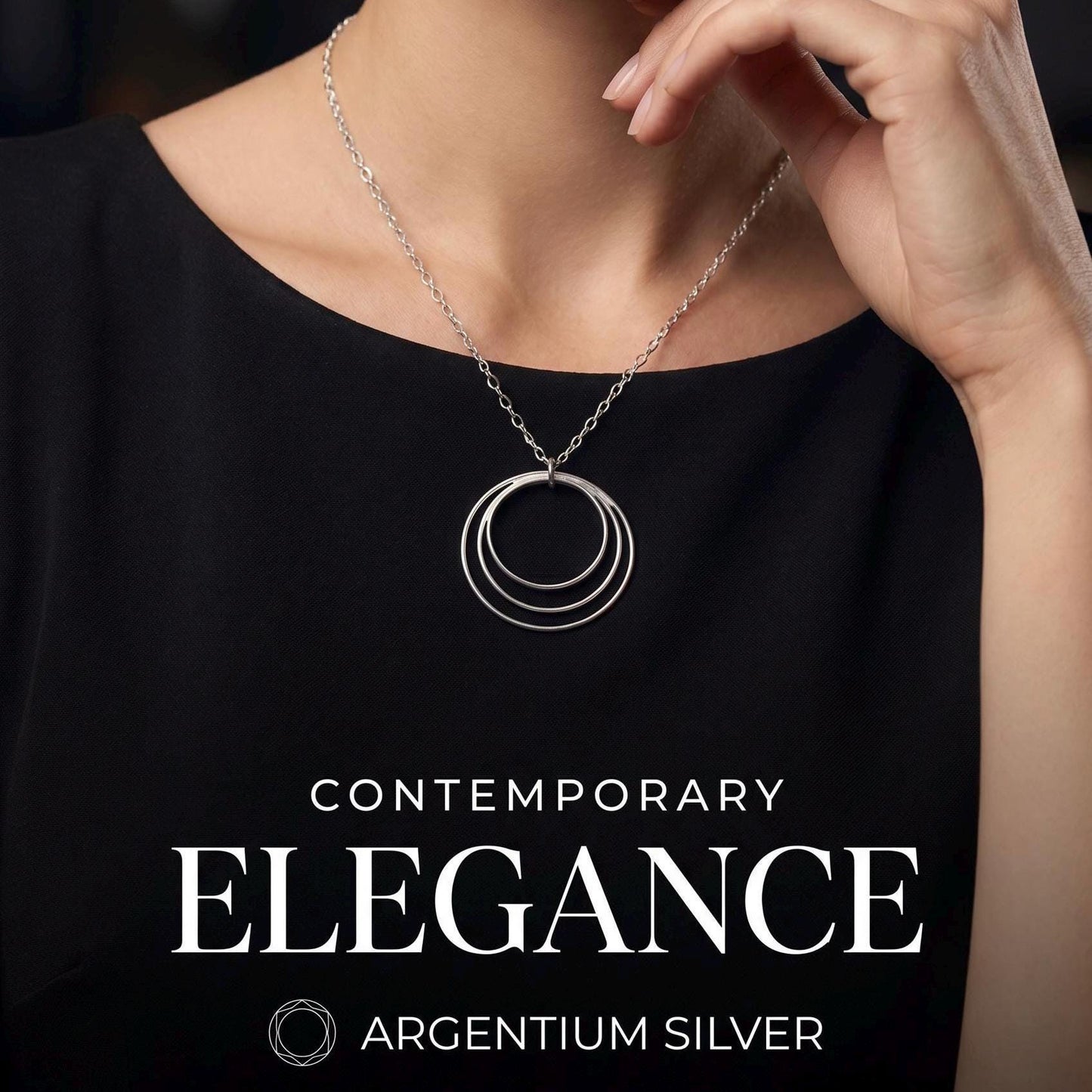 Handcrafted Argentium Silver Triple Circle Necklace, Tarnish Resistant Modern Jewelry