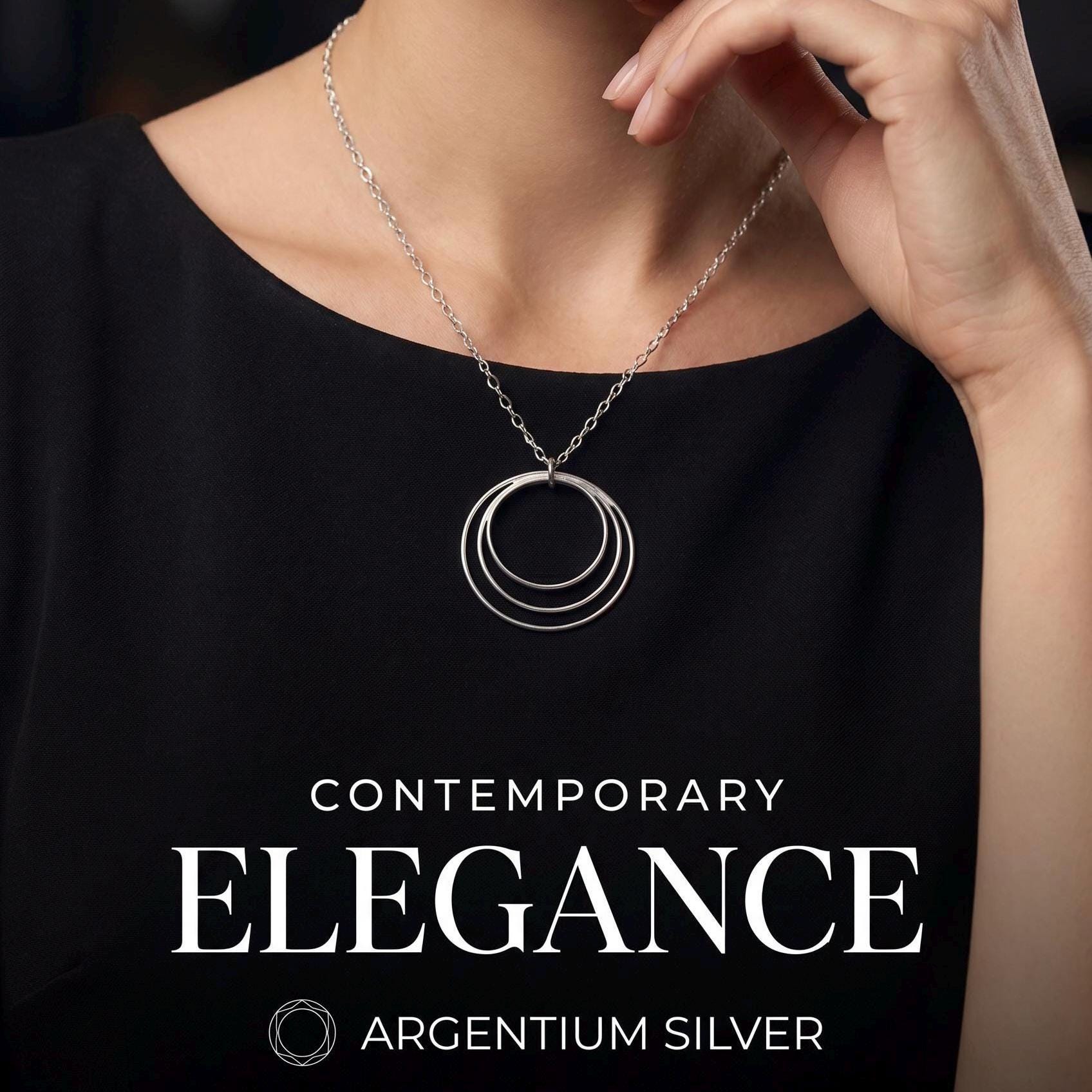 Handcrafted Argentium Silver Triple Circle Necklace, Tarnish Resistant Modern Jewelry
