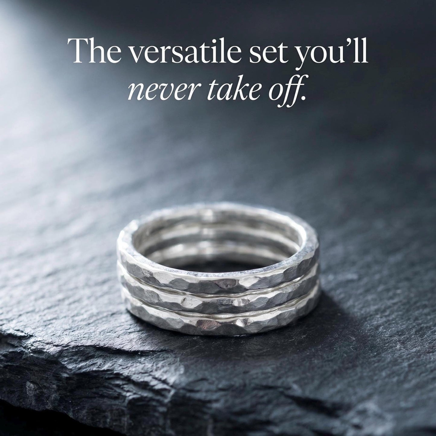 Handcrafted Hammered Argentium Silver Stacking Rings, Hypoallergenic Tarnish Resistant Set