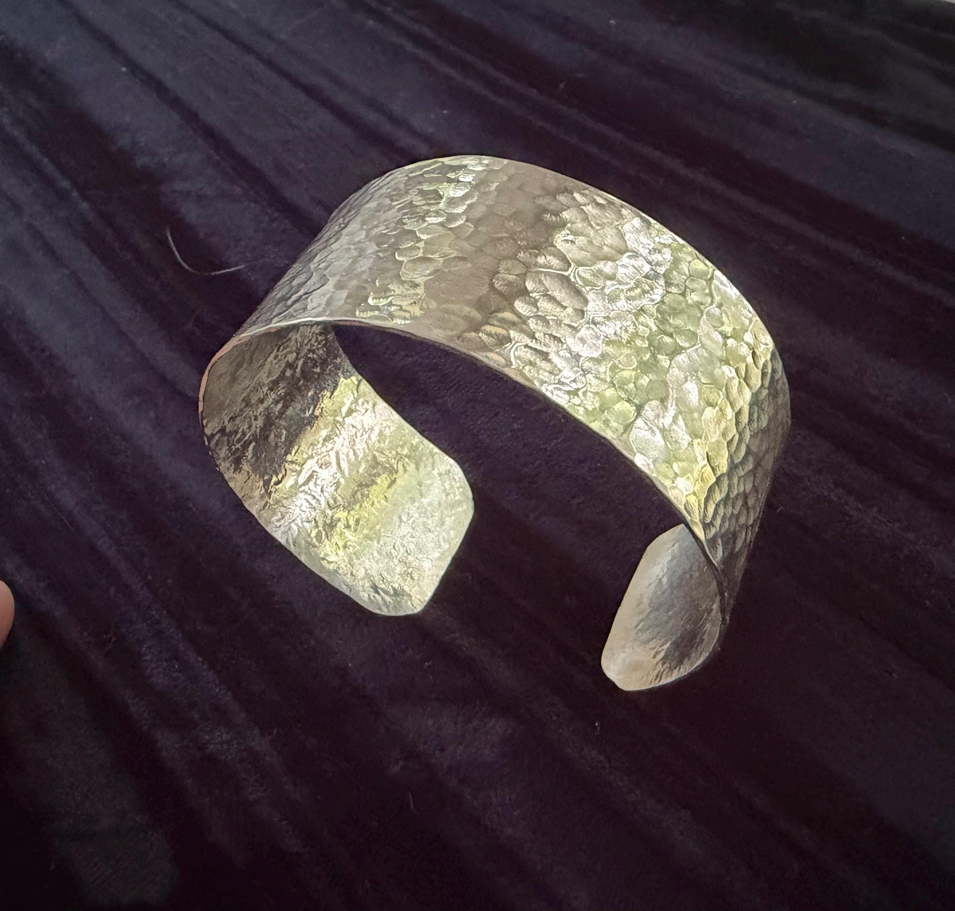 Handcrafted Hammered Solid Silver Cuff, Modern Heavy Argentium Silver Chunky Bracelet