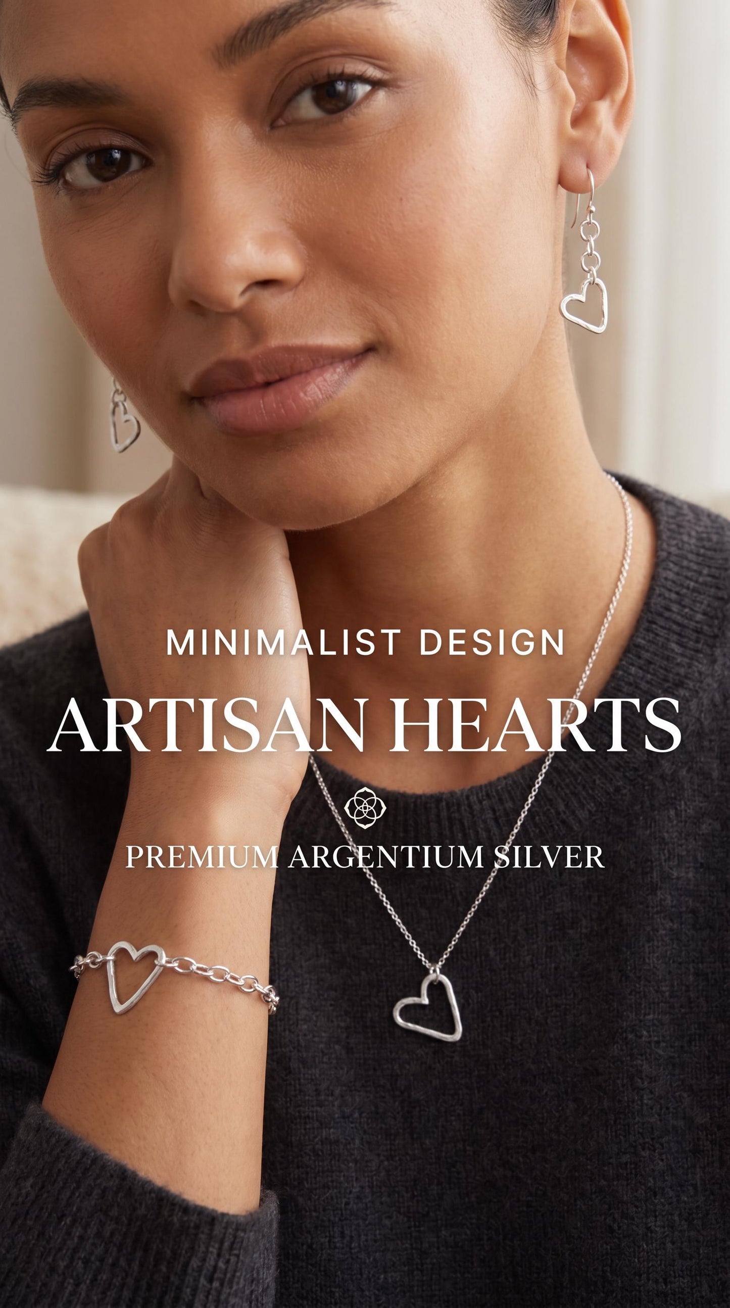 Hypoallergenic and Tarnish Resistant Silver Heart Jewelry Set, Handcrafted Argentium Silver Jewelry Gifts for Women