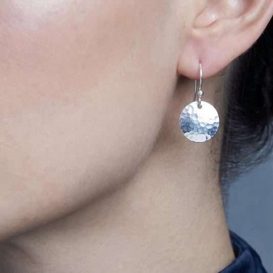 Hammered Argentium Silver Disc Earrings, Hypoallergenic, Eco Friendly Modern Jewelry for Sensitive Skin