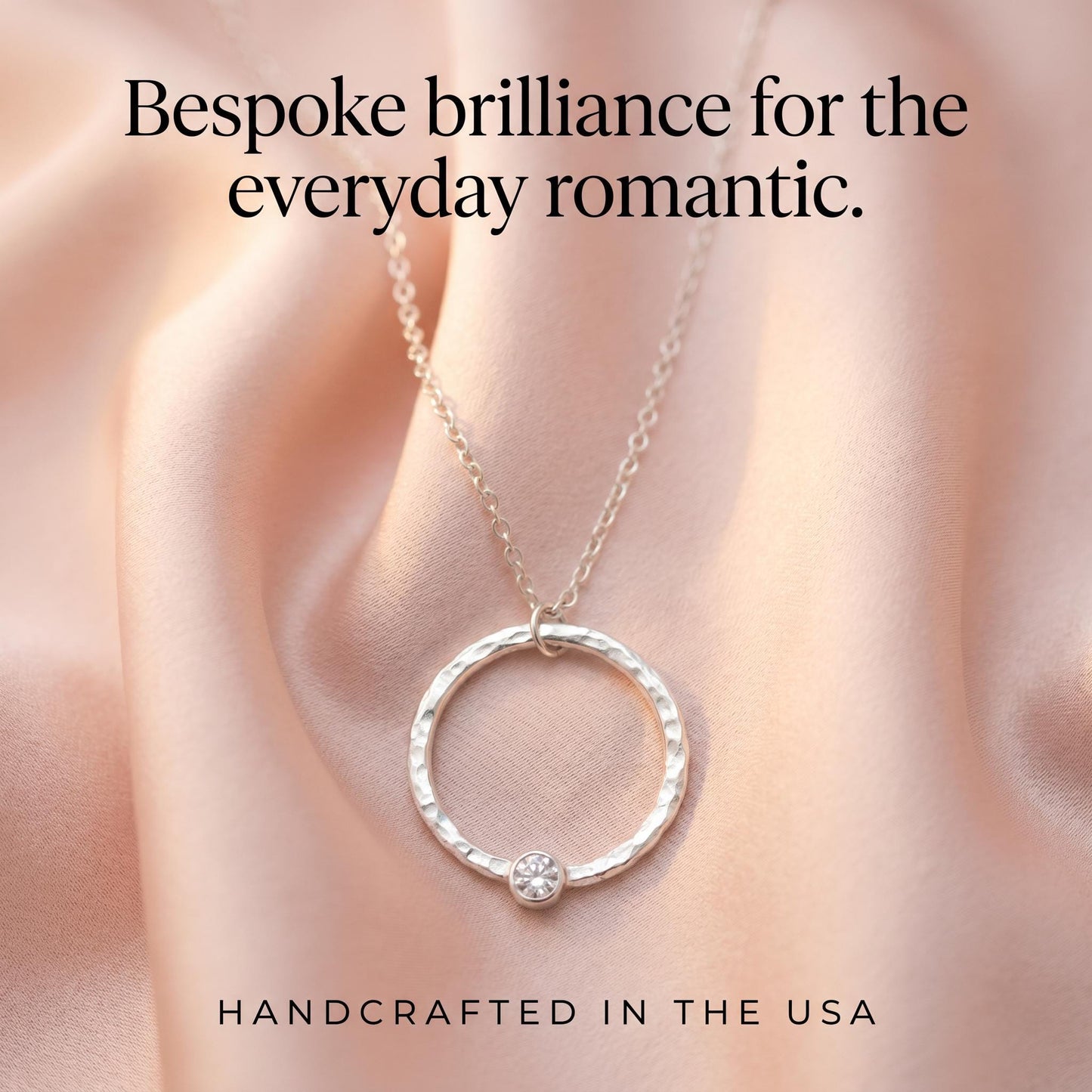Handcrafted Sterling Silver and Moissanite Necklace, Hammered Silver Artisan Jewelry