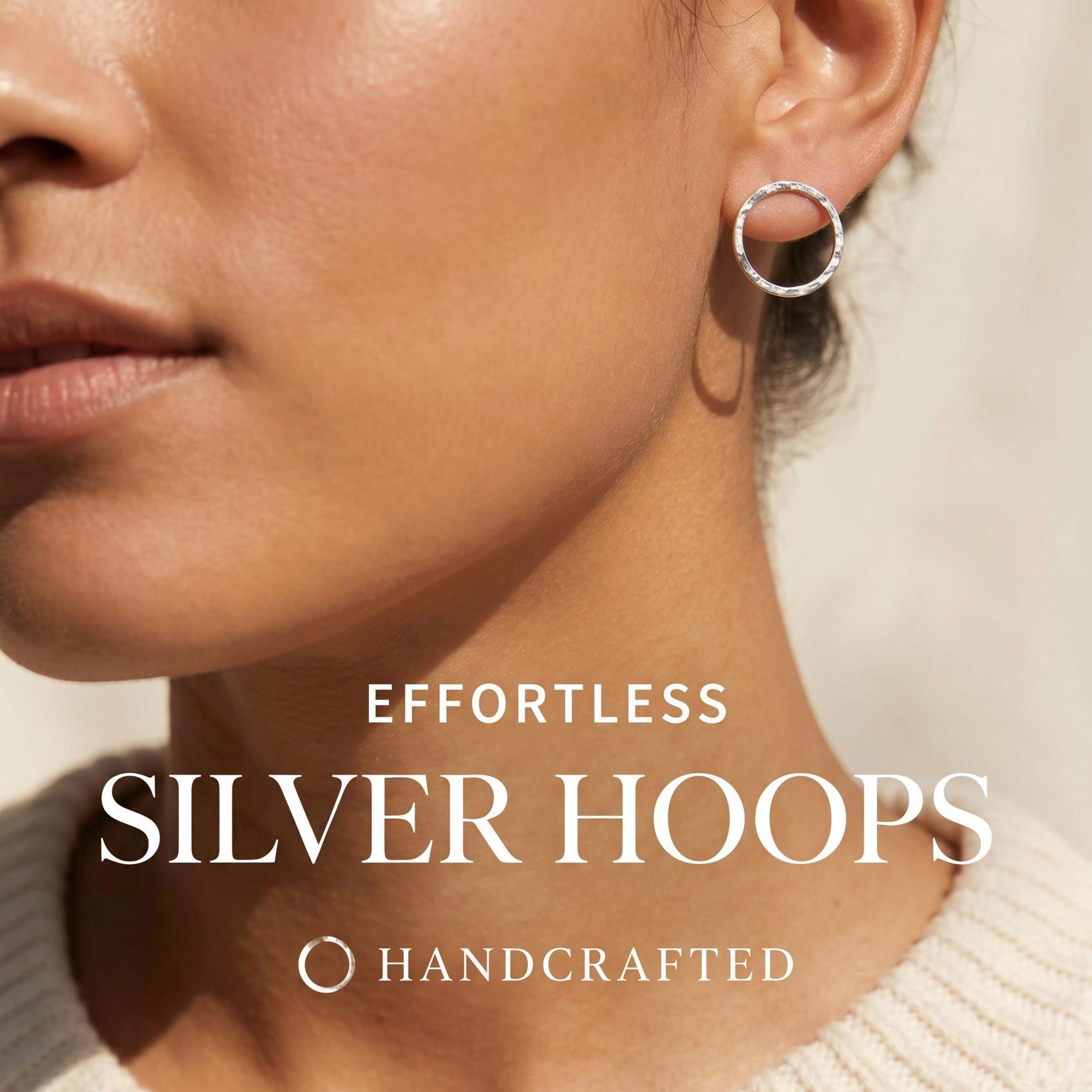 Handcrafted Argentium Silver Hoop Stud Earrings, Tarnish Free and Hypoallergenic Modern Jewelry