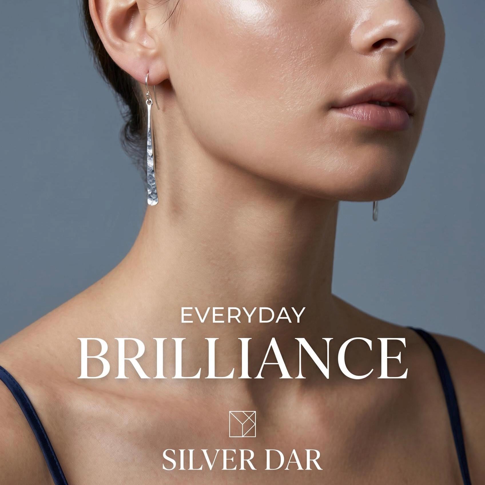 Hammered Argentium Silver Long Bar Earrings, Hypoallergenic Drop, Modern Tarnish Resistant Jewelry