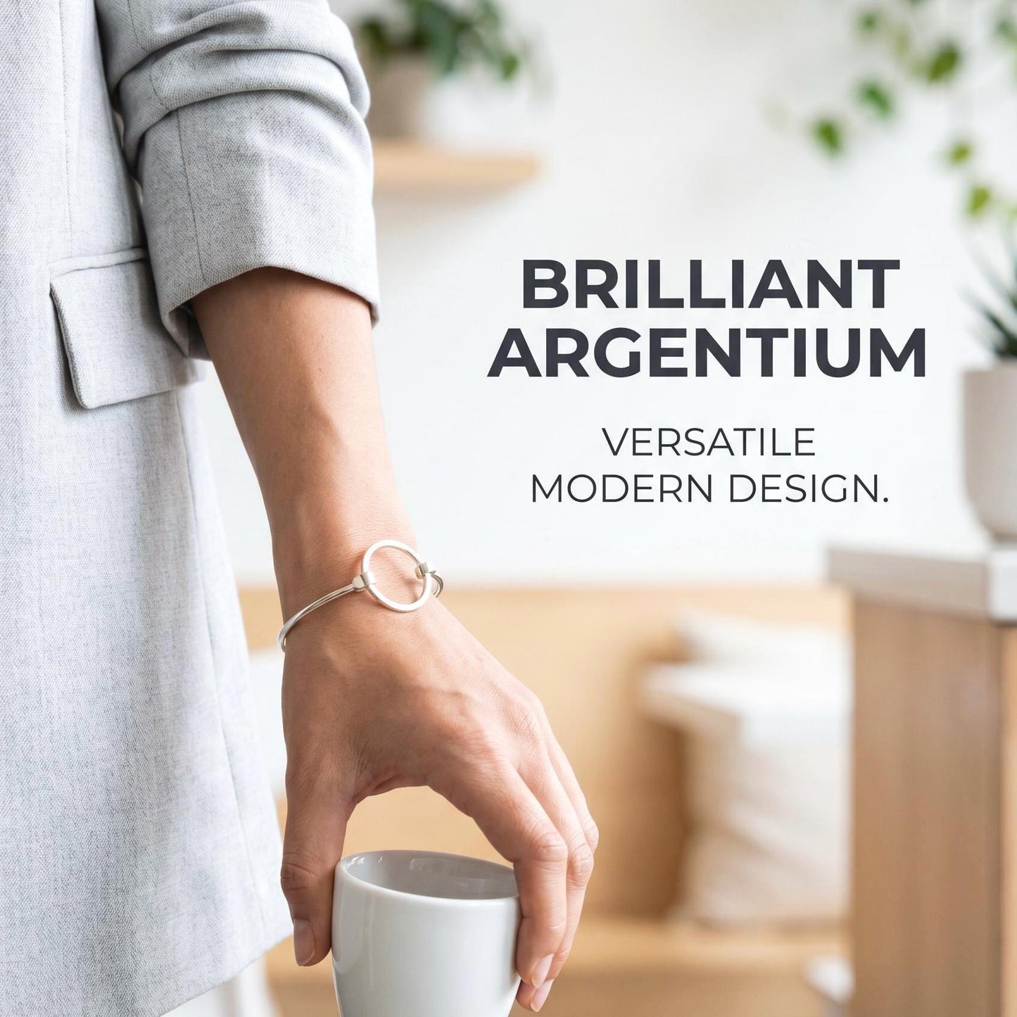 Argentium Silver Bangle Bracelet, Hammered Circle Hinge, Tarnish Resistant Hypoallergenic Jewelry