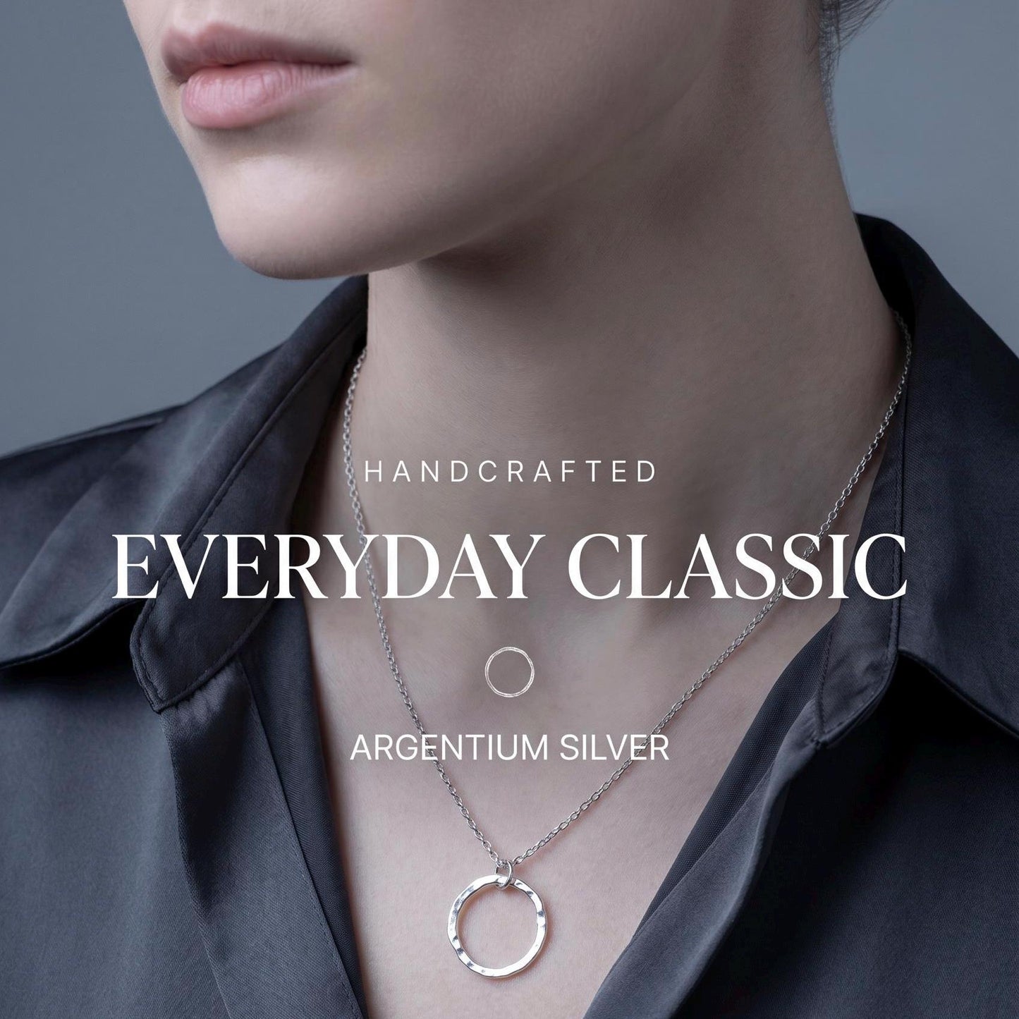 Hammered Argentium Silver Circle Necklace, Tarnish Resistant Jewelry