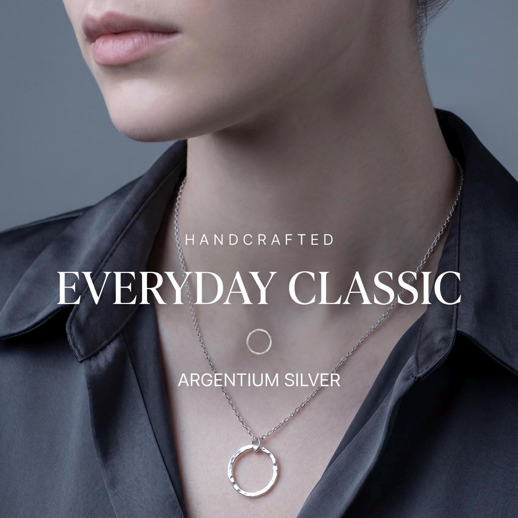Hammered Argentium Silver Circle Necklace, Tarnish Resistant Jewelry