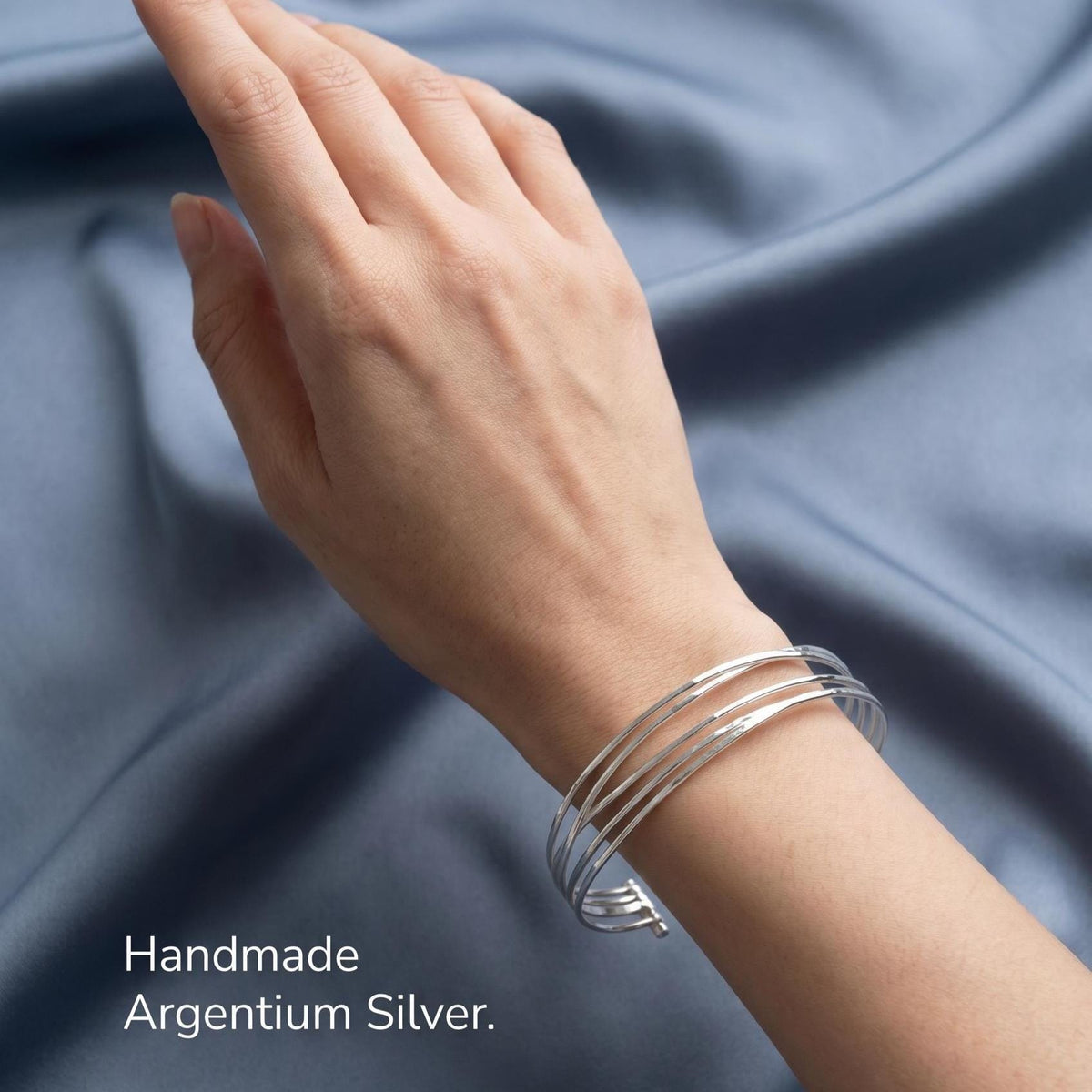 Argentium Silver Wire Cuff Bracelet, Stacked Look, Tarnish Resistant, Unisex Gift
