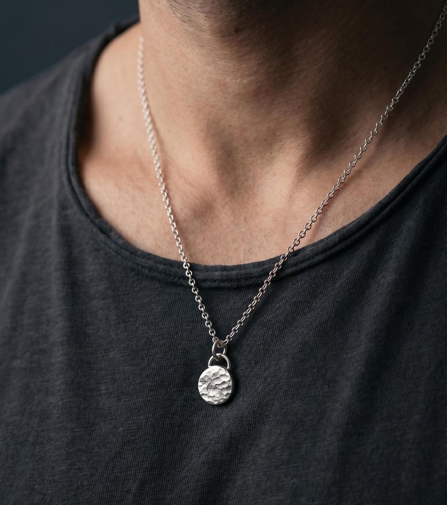 Hammered Argentium Silver Circle Necklace, Everyday Layering Jewelry, Tarnish Resistant, Eco Friendly Dainty Chain