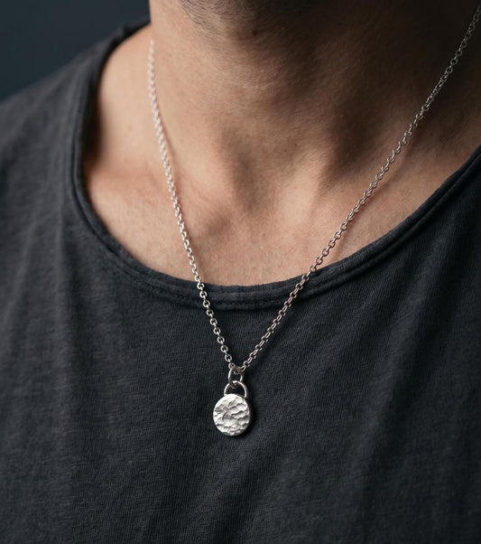 Hammered Argentium Silver Circle Necklace, Everyday Layering Jewelry, Tarnish Resistant, Eco Friendly Dainty Chain