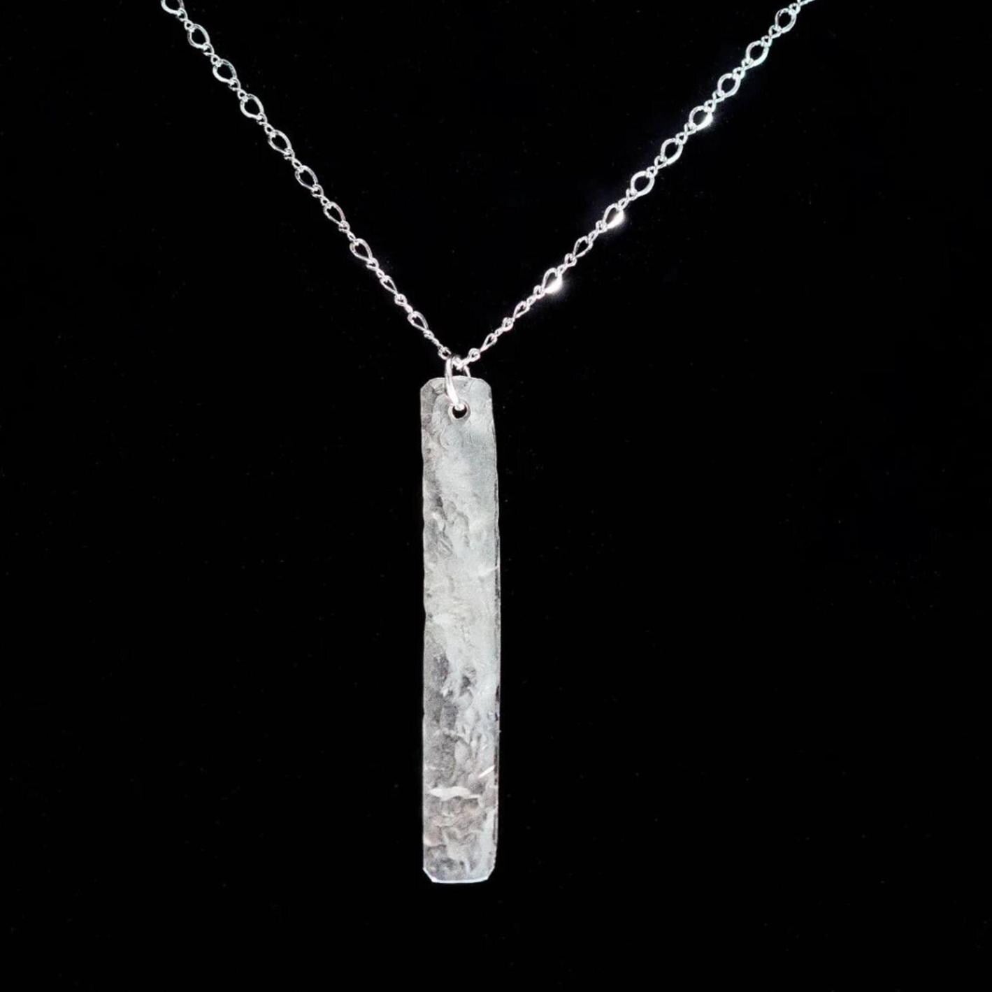Handcrafted Argentium Silver Hammered Bar Necklace, Modern Tarnish Resistant Jewelry
