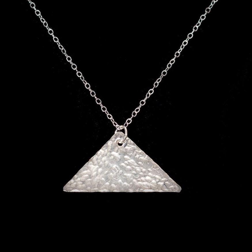 Handcrafted Argentium Silver Triangle Necklace, Hammered Modern Pendant, Eco Friendly Jewelry