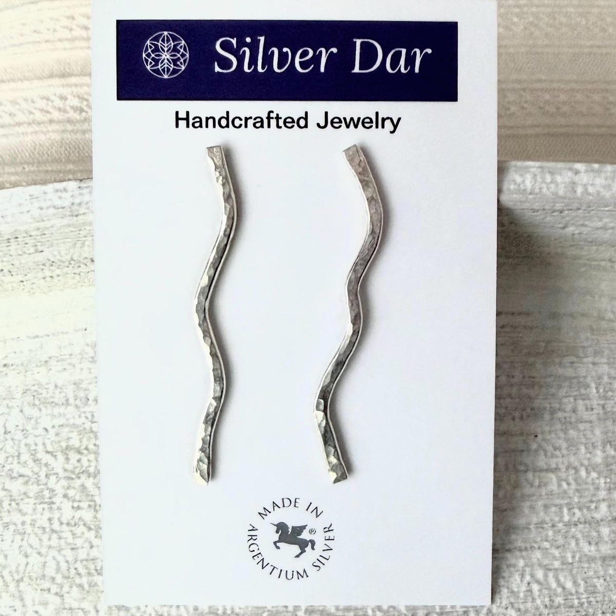 Handcrafted Argentium Silver Bar Stud Earrings, Long Minimalist Artisan Hammered Vertical Stick Posts