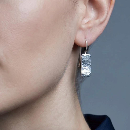 Handcrafted Hypoallergenic Hammered Silver Drop Earrings, Tarnish Resistant Argentium Silver Jewelry