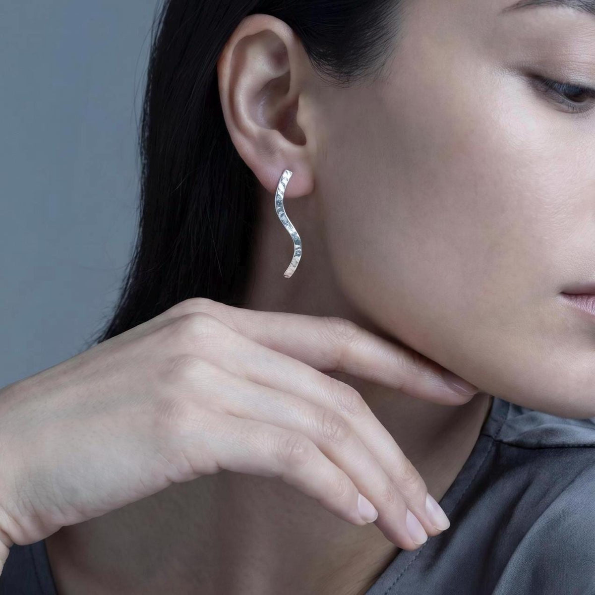 Handcrafted Argentium Silver Bar Stud Earrings, Long Minimalist Artisan Hammered Vertical Stick Posts