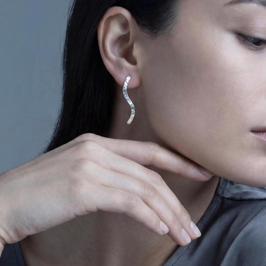 Handcrafted Argentium Silver Bar Stud Earrings, Long Minimalist Artisan Hammered Vertical Stick Posts