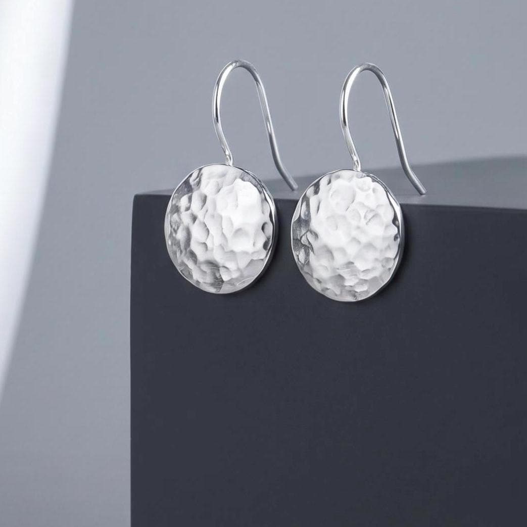 Hammered Argentium Silver Small Circle Drop Earrings, Minimalist Jewelry for Women with Sensitive Skin