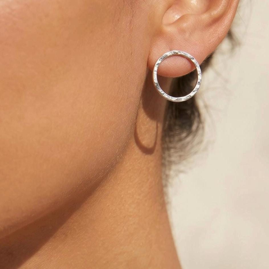 Handcrafted Argentium Silver Hoop Stud Earrings, Tarnish Free and Hypoallergenic Modern Jewelry