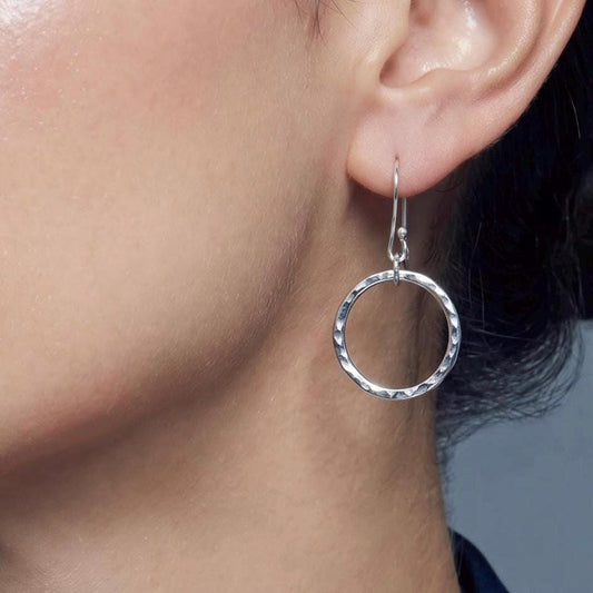 Handcrafted Argentium Silver Chunky Hoop Earrings, Thick 12g Artisan Hammered Statement Circles