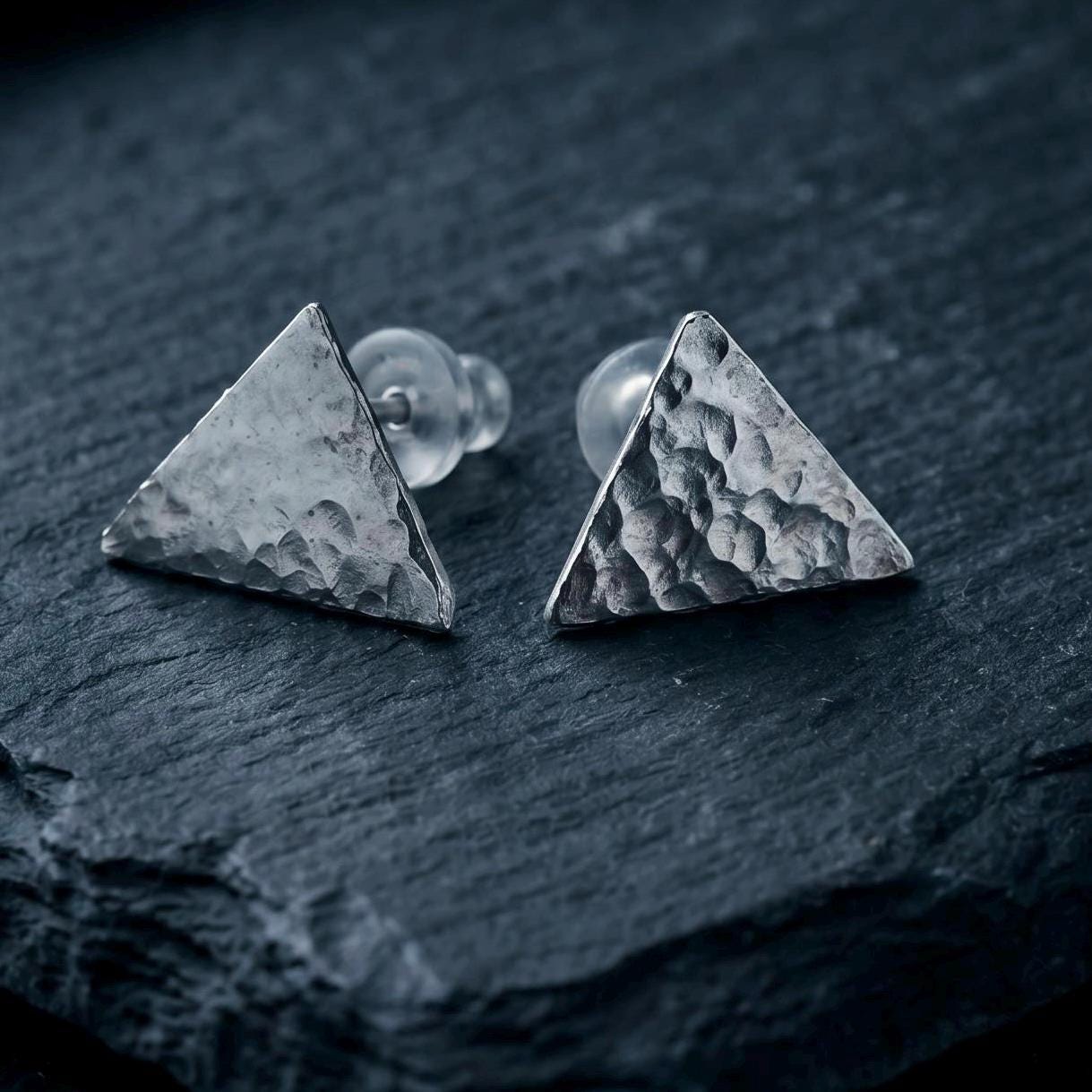 Hammered Argentium Silver Geometric Post Earrings, Hypoallergenic Tarnish Resistant Jewelry for Sensitive Skin