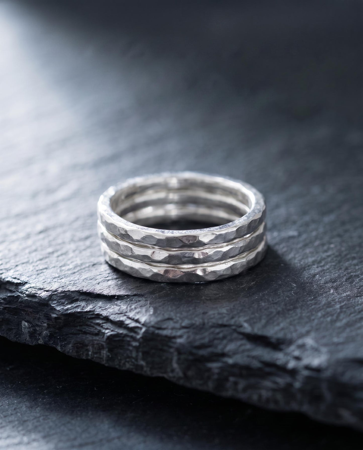 Handcrafted Hammered Argentium Silver Stacking Rings, Hypoallergenic Tarnish Resistant Set