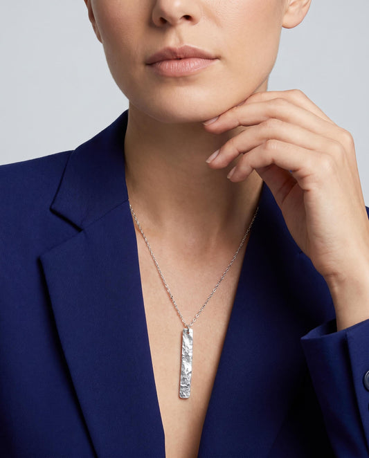 Handcrafted Argentium Silver Hammered Bar Necklace, Modern Tarnish Resistant Jewelry