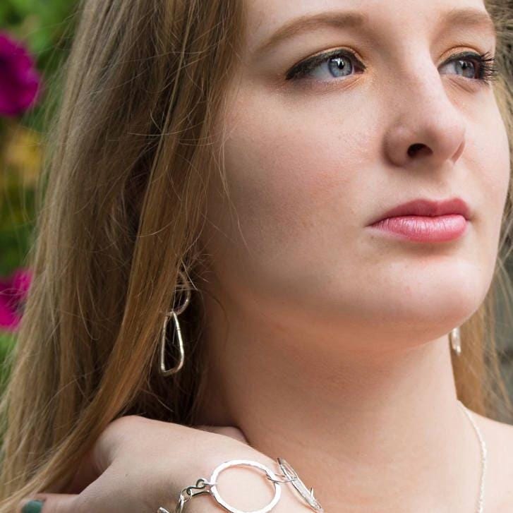 Handcrafted Argentium Silver Double Hoop Earrings, Geometric Statement Dangles