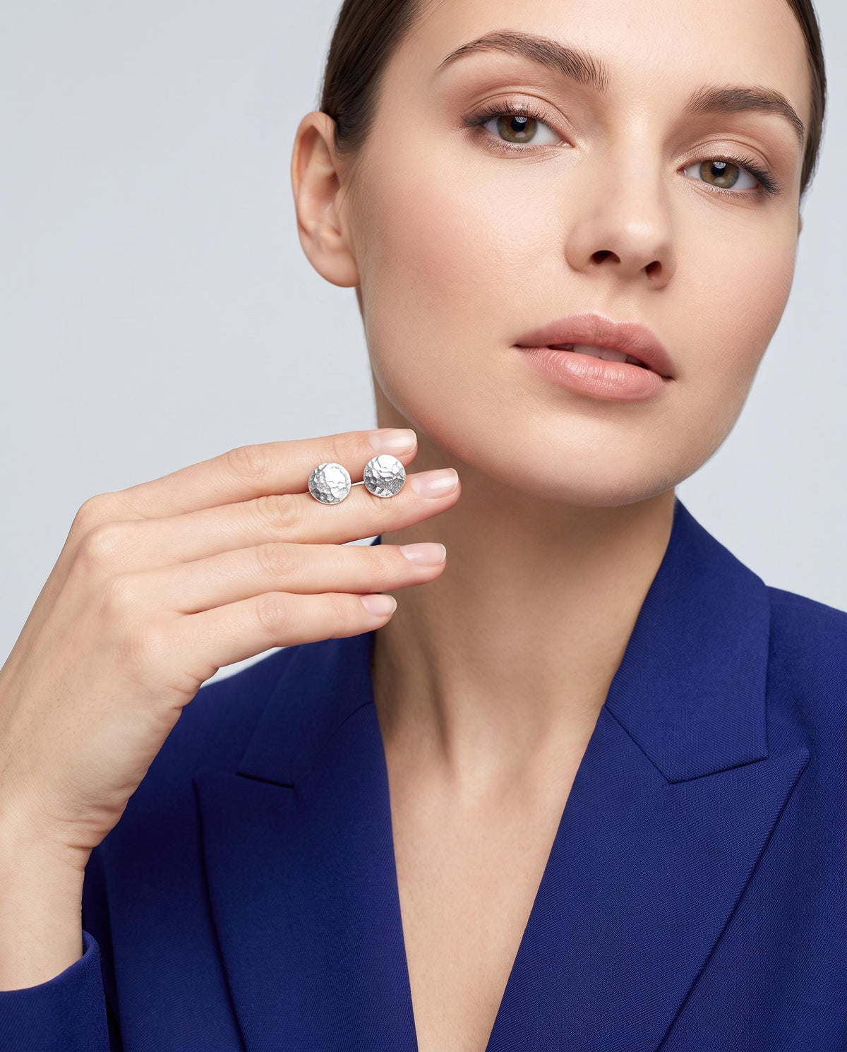 Hammered Argentium Silver Round Stud Earrings for Women, Hypoallergenic Sensitive Skin