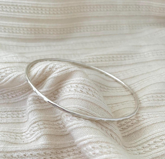 Handcrafted Hammered Argentium Silver Bangle Bracelet, Tarnish Resistant, Hypoallergenic